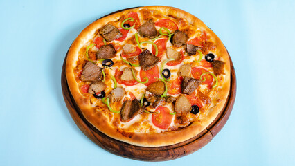 Beef pizza top view