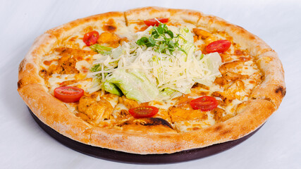 Caesar pizza side view