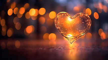 A mesmerizing image featuring a glowing heart surrounded by a beautiful bokeh effect