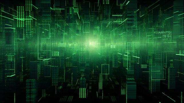 Soft green font in matrix style, Generative Ai
