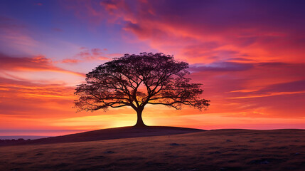 Fototapeta na wymiar Silhouette of a Lone Tree against a Breathtaking Sky