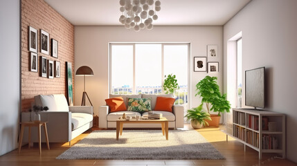 Unveiling the Tranquil Charms of the Living Room, Interior of the living room. Generative AI