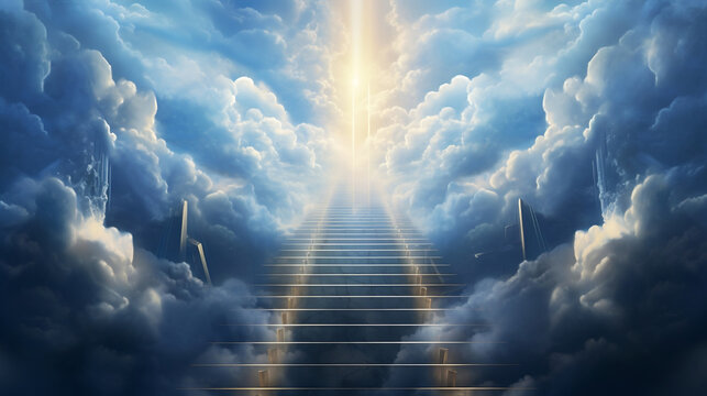 Stairway through the clouds to the heavenly light, Generative Ai