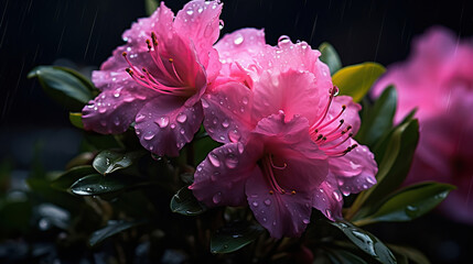 Magic of Heavy Rain on Blooming Flowers