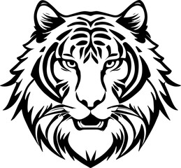 Silhouette of a tiger head, black vector isolated on white background, symbol, pattern, tattoo, logo, mascot