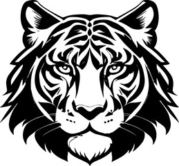 Fototapeta na wymiar Silhouette of a tiger head, black vector isolated on white background, symbol, pattern, tattoo, logo, mascot