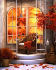 Luxury mediterranean bathroom interior architecture with autumn theme, create using generative AI tools