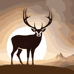 Vector illustration of a deer silhouette on nature