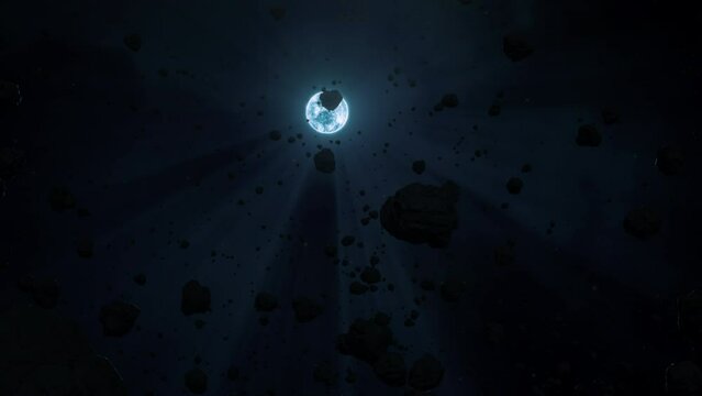 Cosmic White Dwarf Star Sirius B Hostile Dark Asteroid Field Rotating Dolly Shot