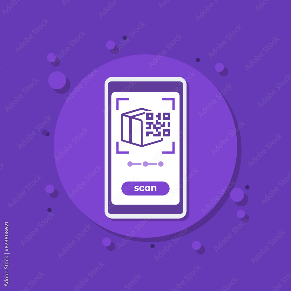 Poster parcel qr code scanning with a phone vector icon
