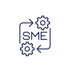 SME icon with gears in line design