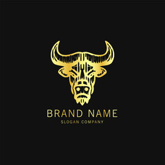 Bull logo. Premium logo for steakhouse, Steakhouse or butchery. Abstract stylized cow or bull head with horns symbol. Creative steak, meat logo.