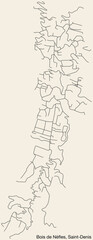 Fototapeta na wymiar Detailed hand-drawn navigational urban street roads map of the BOIS-DE-NÈFLES QUARTER of the French city of SAINT-DENIS (LA RÉUNION), France with vivid road lines and name tag on solid background