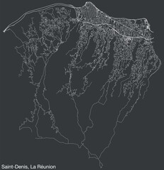 Detailed hand-drawn navigational urban street roads map of the French city of SAINT-DENIS (LA R&Eacute;UNION), FRANCE with solid road lines and name tag on vintage background