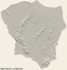Topographic relief map of the city of SAINT-DENIS (LA RÉUNION), FRANCE with solid contour lines and name tag on vintage background