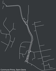 Detailed hand-drawn navigational urban street roads map of the COMMUNE PRIMA QUARTER of the French city of SAINT-DENIS (LA R&Eacute;UNION), France with vivid road lines and name tag on solid background
