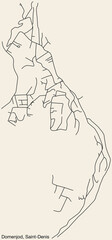 Detailed hand-drawn navigational urban street roads map of the DOMENJOD QUARTER of the French city of SAINT-DENIS (LA RÉUNION), France with vivid road lines and name tag on solid background