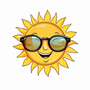 Happy smiling sun wearing sunglasses cartoon style illustration