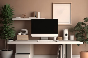 Office with modern desktop computer mockup