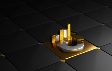 Golden Bar Graph and Pie Chart, Modern Infographic Visualizing Financial Success and Market Analysis