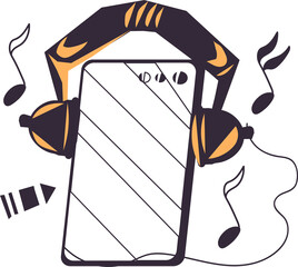 Online music playlist and audio player app emblem. Smartphone streaming audio player and audio podcast logo banner.