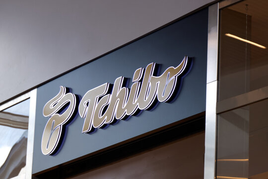 Tchibo shop logo in the shopping mall, Warsaw, Poland - July 15, 2023