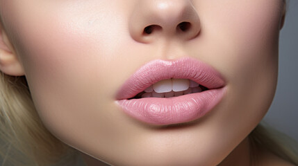 An up-close injecting fillers to augment a woman's lips, achieving a fuller and more defined appearance. AI generated