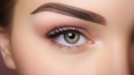 Fototapeta premium A mesmerizing close-up of a female eye with meticulously applied eyelash extensions, creating a striking and alluring gaze. AI generated