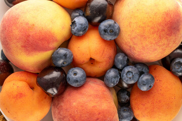 Fresh sweet fruits, macro, top view.