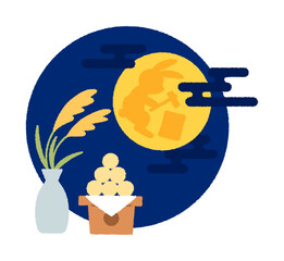 お月見・十五夜・中秋の名月の手書きベクターイラスト