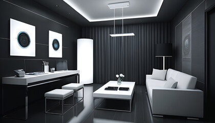 Modern living room interior with sofa, Generative Ai