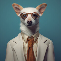 Fashion dog in a suit and tie with sunglasses generative ai