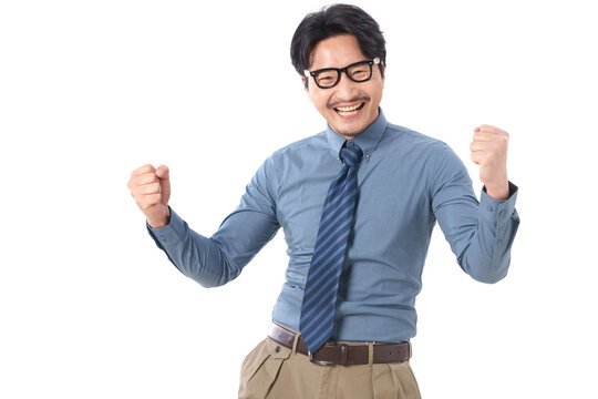 Excited business middle-aged man