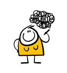 Contented woman with a cigarette in her hands in clouds of smoke. Vector illustration of an unhealthy habit, stickman ruins health and spoils the air.