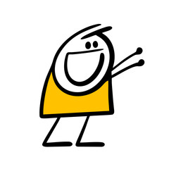 Happy stick figure person with rising up hands in delight. Vector illustration of child needs hugs.