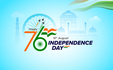 76 Years Happy Indian Independence Day Celebration Typographic Design vector illustration