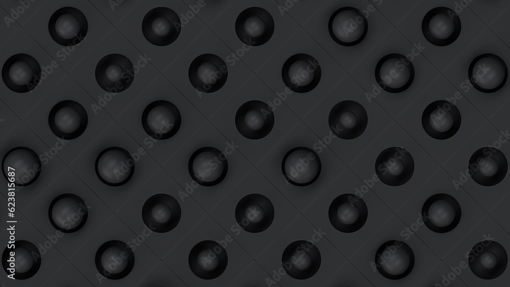 Poster black cube, black sphere. dark background. 3d rendering