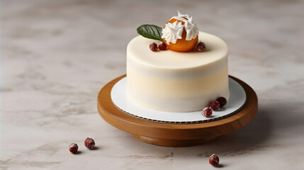 Fototapeta na wymiar A Minimalist Single Tier Wedding Cake in Pristine White Icing. Generative AI