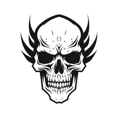 Black and white skull vector illustration.