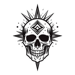 Black and white skull vector illustration.