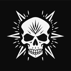 Black and white skull vector illustration.