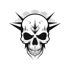 Black and white skull vector illustration.