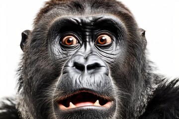 Shocked funny gorilla close up meme face. Generative AI. - obrazy, fototapety, plakaty