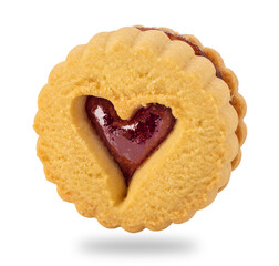 Linzer cookie with strawberry jam, Traditional Austrian butter biscuit on Valentines Day