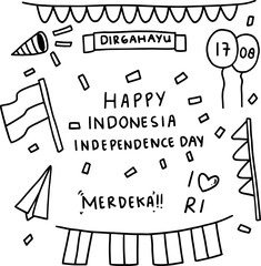 Vector illustration of doodle happy indonesia independence day.