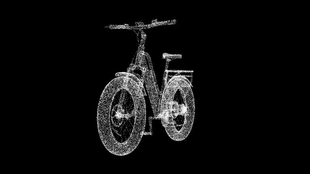 3D e-bike bicycle rotates on black bg. Sharing or rent personal eco transportation. Driving ecology transport. Urban Style Green Energy City Transport. For title, presentation. 3d animation 60 FPS