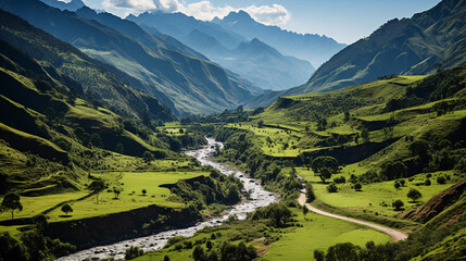 Fototapeta premium A panoramic view of the majestic Colombian Andes, with rugged mountain peaks reaching towards the sky.