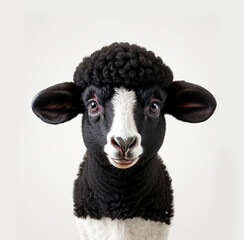 Blackface lamb face shot , isolated on white background cutout , generative ai