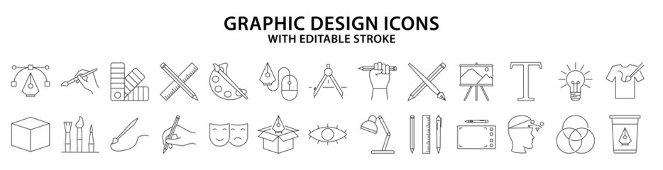 Graphic Design Icons. Set icon about graphic design. Vector illustration. Editable Stroke.