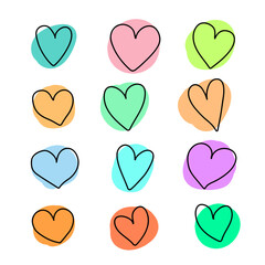 Hearts on the background of colored circles, design elements for invitations, stickers, other design